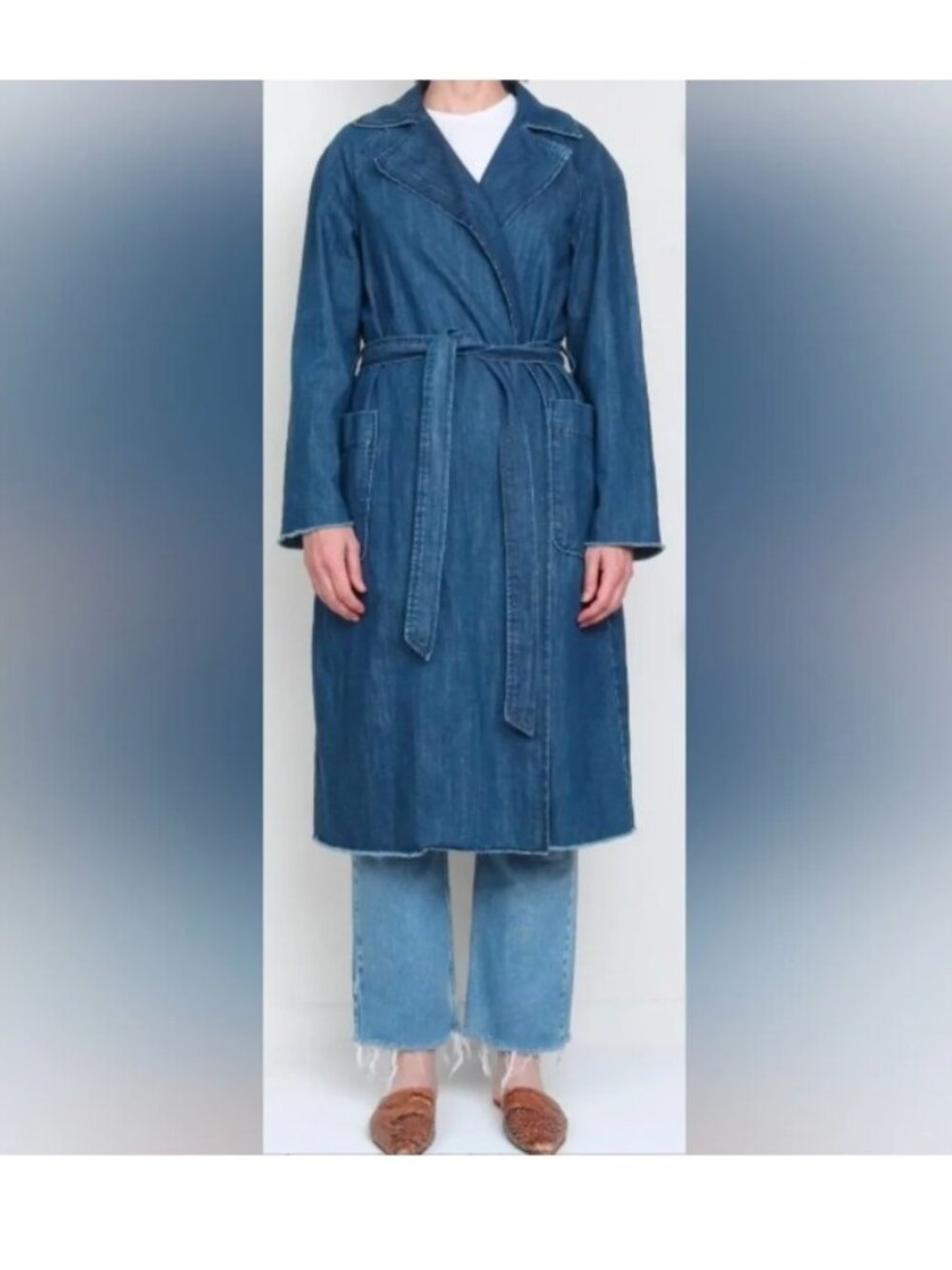 Gap Denim Trench Belted Coat Medium Blue Size S